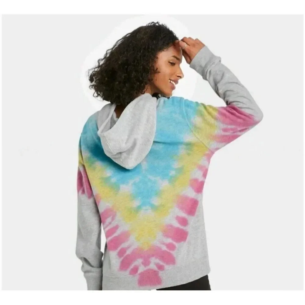 Keith Haring Womens Tie Dye Hoodie Hooded Graphic Sweatshirt XS Gray Loungewear